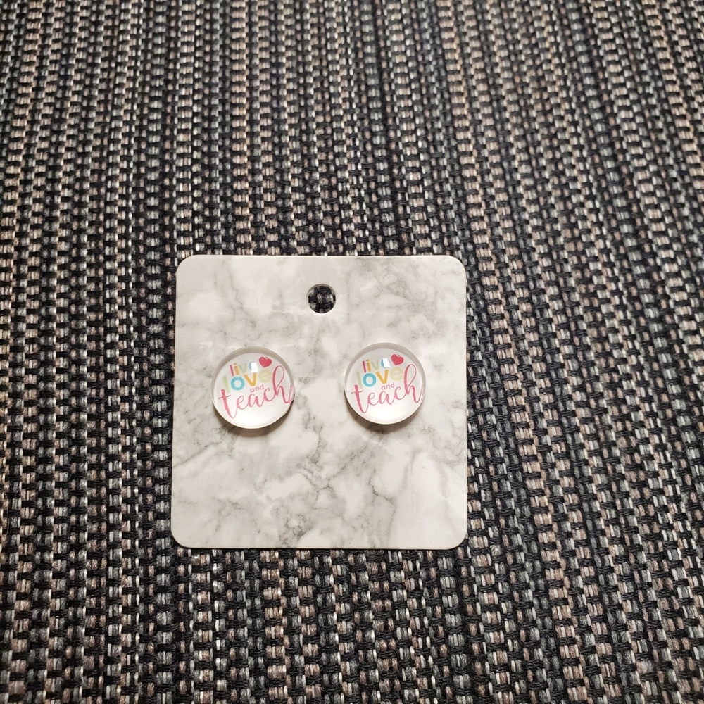 Women's 8mm Teach Love Inspire Design Postback Round Handmade Earrings